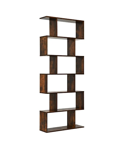 Gouun 6-Tier S-Shaped Display Bookshelf with Open Compartments, 31.5 x 9 x 75