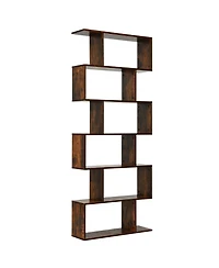 Gouun 6-Tier S-Shaped Display Bookshelf with Open Compartments, 31.5 x 9 x 75