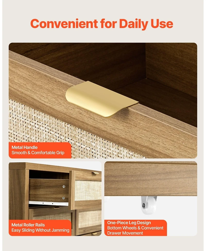 Sugift 6 Drawer Rattan Dresser, Rattan Chest with Metal Handle