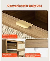 Sugift 6 Drawer Rattan Dresser, Rattan Chest with Metal Handle