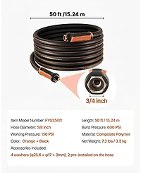 Sugift Garden Hose, 50 feet 5/8", Heavy Duty 4-Layer Rubber Hose for Gardening and Cleaning