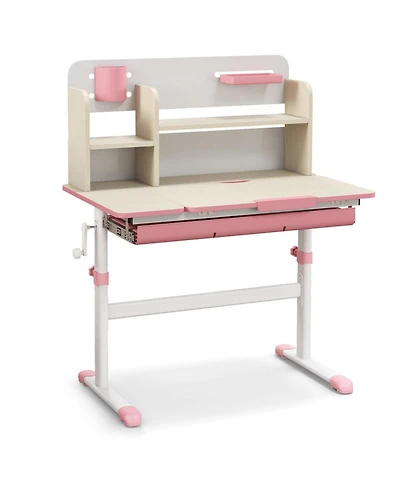 Gouun Kids Height Adjustable Study Desk with Tiltable Desktop, Storage Drawer and Bookshelf