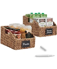 Best Choice Products Hyacinth Angled Pantry Storage Baskets Handles, Chalkboard and Marker (Pack of 2)