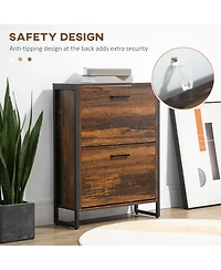 Homcom Rustic 2 Flip Door Shoe Cabinet with Divider and Open Shelf