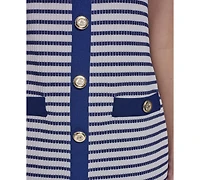 Karl Lagerfeld Paris Women's Striped Knit Square Neck with Button Detail Dress