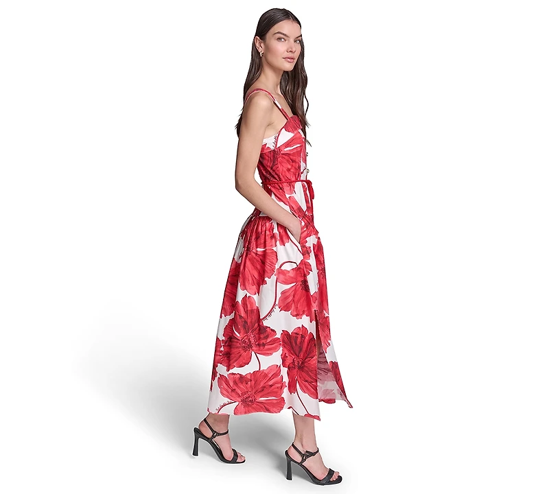 Karl Lagerfeld Paris Women's Printed Cotton Midi with Rope Belt Dress