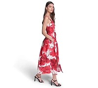 Karl Lagerfeld Paris Women's Printed Cotton Midi with Rope Belt Dress