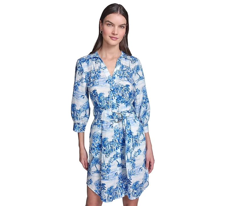 Karl Lagerfeld Paris Women's Printed Cotton Shirt Dress