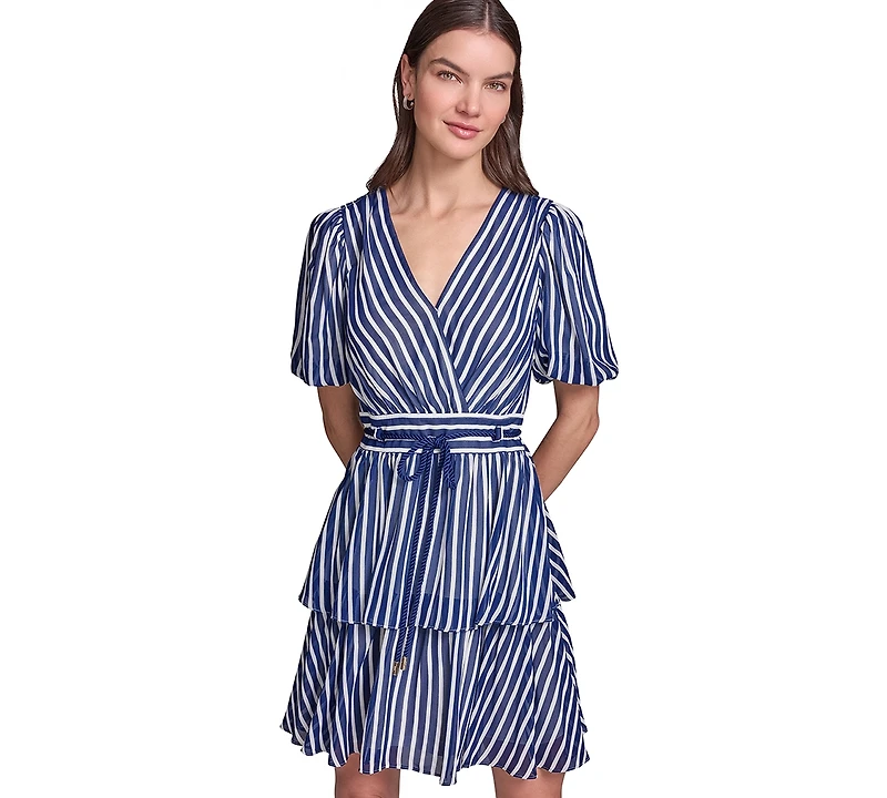 Karl Lagerfeld Paris Women's Puff Sleeve Fit and Flare Dress