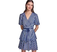 Karl Lagerfeld Paris Women's Puff Sleeve Fit and Flare Dress