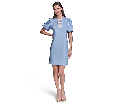 Karl Lagerfeld Paris Women's Puff Sleeve Melange Stretch Dress