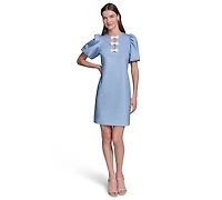 Karl Lagerfeld Paris Women's Puff Sleeve Melange Stretch Dress