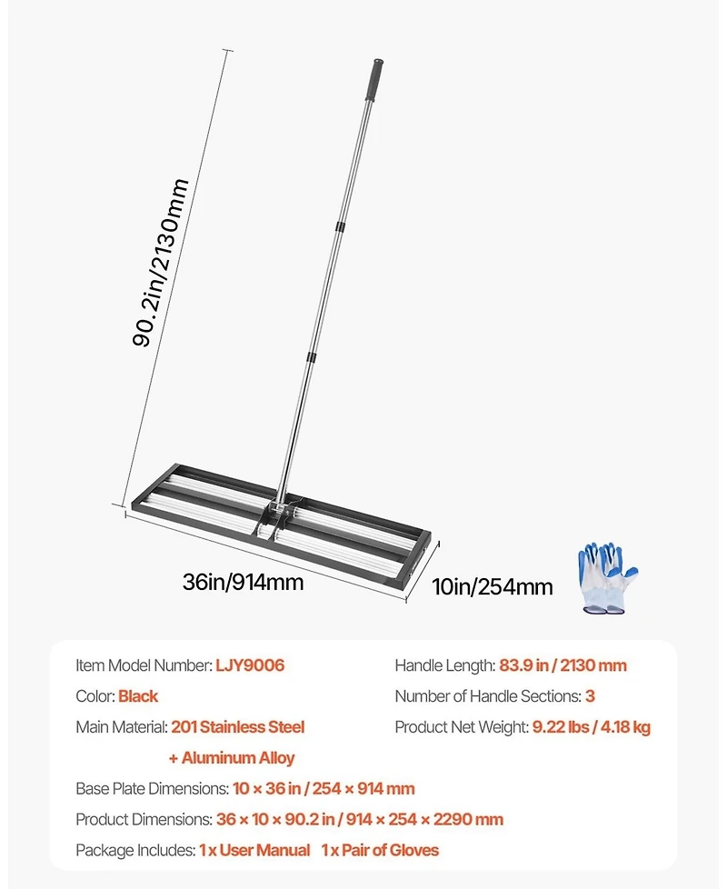 Sugift Updated Lawn Leveling Rake, 36" x 10", Stainless Steel for Yard and Golf Course
