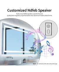 Luvodi 59.4x30.7 inch Colours Wall Mounted Vanity Mirror Bluetooth Speaker Digital Display Front Light Anti Fog for Hotel Bathroom