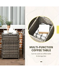 Outsunny 3 Piece Patio Furniture, Pe Wicker Storage Table & Chairs