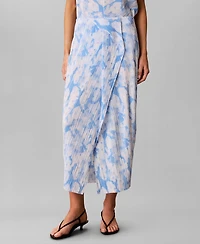 Calvin Klein Women's Printed Plisse Bias Seam Midi Skirt