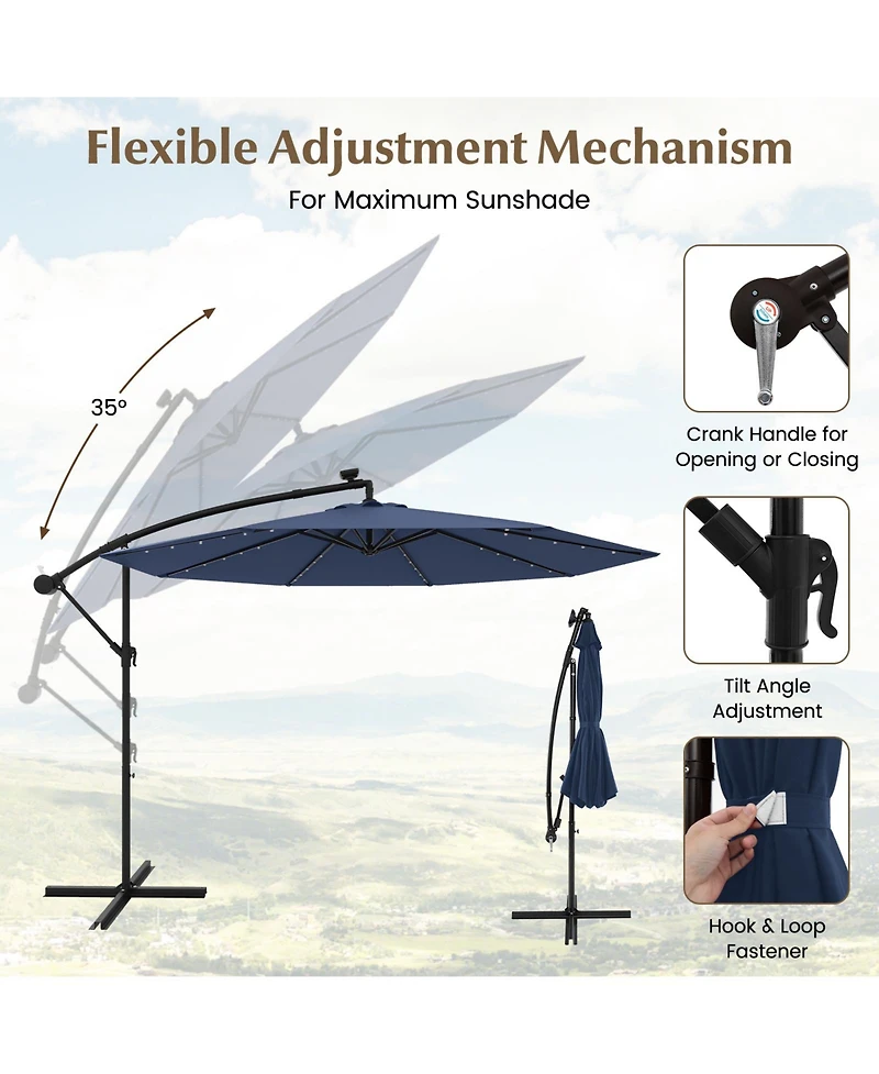 Slickblue Solar-Powered Offset Hanging Umbrella with 40 Led Lights for Patio