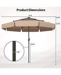 Gouun 10 ft Solar Led Patio Umbrella with Three-Tier Vented Top Ruffled Edges and Crank