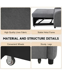 Rainsken Convertible Sleeper Sofa Bed, Soft Cotton Linen Sleeper Chair with Pillow and Side Pocket, Upholstered Folding Couch for Living Room