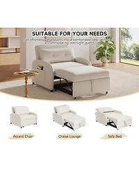 Rainsken Folding Convertible Sleeper Couch, Breathable Cotton Linen Sofa Bed with Back Pillow and Storage Side Pocket for Living Room