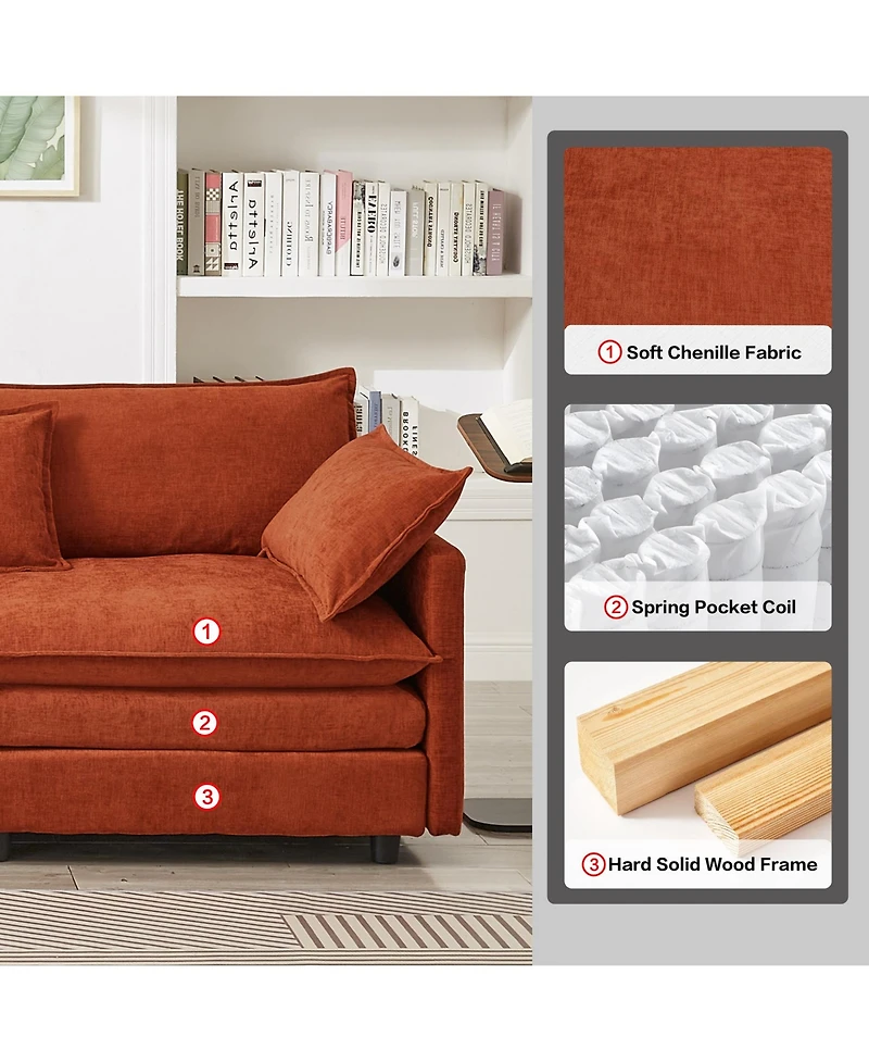 Rainsken Convertible L-Shaped Sectional Sofa, 105 Inch Soft Chenille Modular Couch, 3 Seater Sofa with Portable Ottoman for Living Room