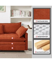 Rainsken Convertible L-Shaped Sectional Sofa, 105 Inch Soft Chenille Modular Couch, 3 Seater Sofa with Portable Ottoman for Living Room