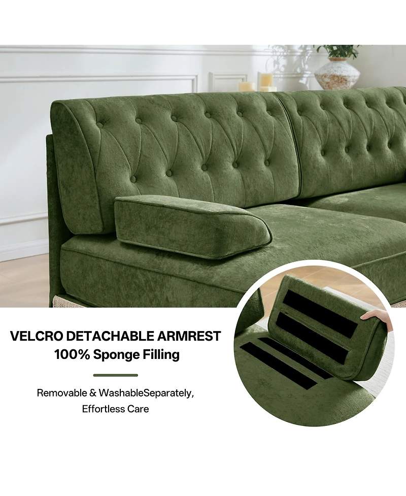 Rainsken 77" Loveseat Sofa, Velvet Upholstered 2-Seater Couch with Button Tufted Back and Floor-Length Tassel Fringe Skirt for Living Room