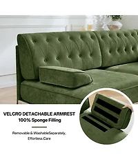 Rainsken 77" Loveseat Sofa, Velvet Upholstered 2-Seater Couch with Button Tufted Back and Floor-Length Tassel Fringe Skirt for Living Room