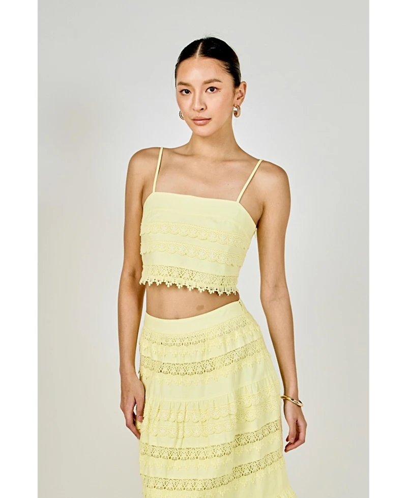 endless rose Women's Lace Trim Crop Top