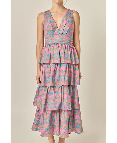 English Factory Women's Deep V-neck Tiered Maxi Dress