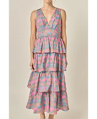 English Factory Women's Deep V-neck Tiered Maxi Dress