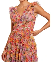 Mac Duggal Petite Multicolor Floral V-Neck Ruffle Maxi Dress