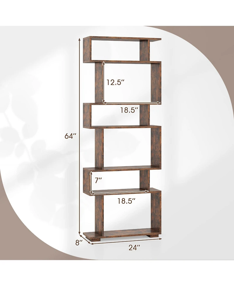 Gouun 6-Tier Geometric Bookshelf with Anti-Tipping Kits, 24 x 8 x 64