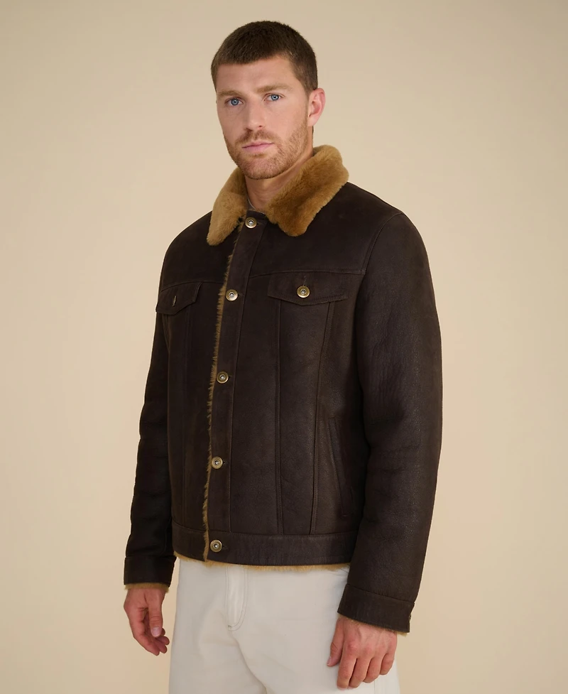 Furniq Uk Men's Shearling Jacket, Brown and Ginger Wool