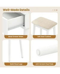 Sugift Small Vanity Makeup Dressing Table Set with Cushioned Stool and Led Lighted Mirror