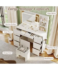 Sugift Vanity Desk with Mirror and Lights Makeup Dressing Table Vanity Table and Stool Set