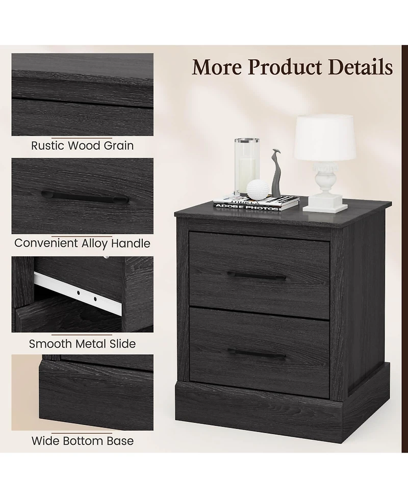 Sugift Wood Compact Floor Nightstand with Storage Drawers