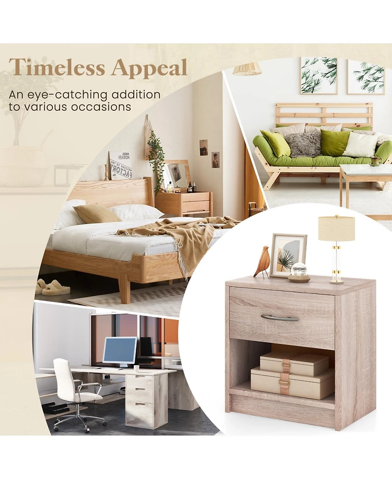 Sugift Bedside Table Nightstand with Drawer and Open Storage Shelf