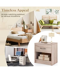 Sugift Bedside Table Nightstand with Drawer and Open Storage Shelf