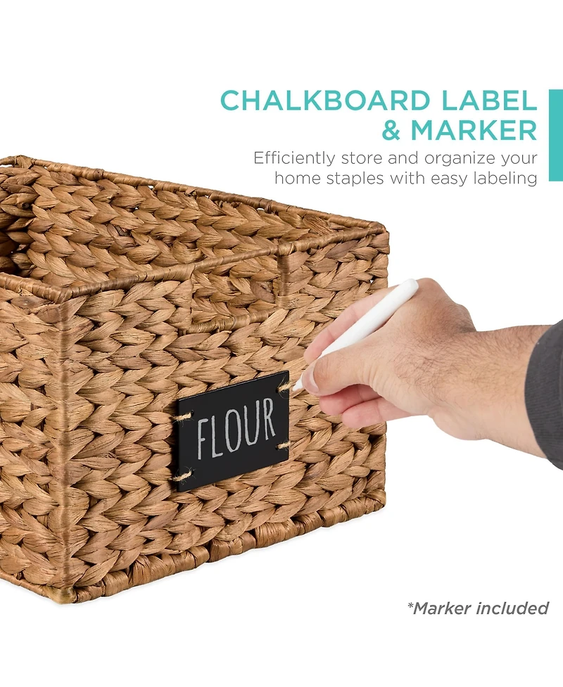 Best Choice Products Set of 2 16in Woven Water Hyacinth Pantry Baskets w/ Chalkboard Label, Chalk Marker