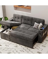 gaomon Sofa Bed, 84 in Sleeper Sofa with Pull Out Bed, Comfy Couches for Living Room with 2 Charging Ports, L Shaped Couch with 2 Storage Armrest