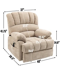 Flynama Seat Width and High Back Large Size Beige Chenille Power Lift Recliner Chair with 8-Point Vibration Massage and Lumbar Heating