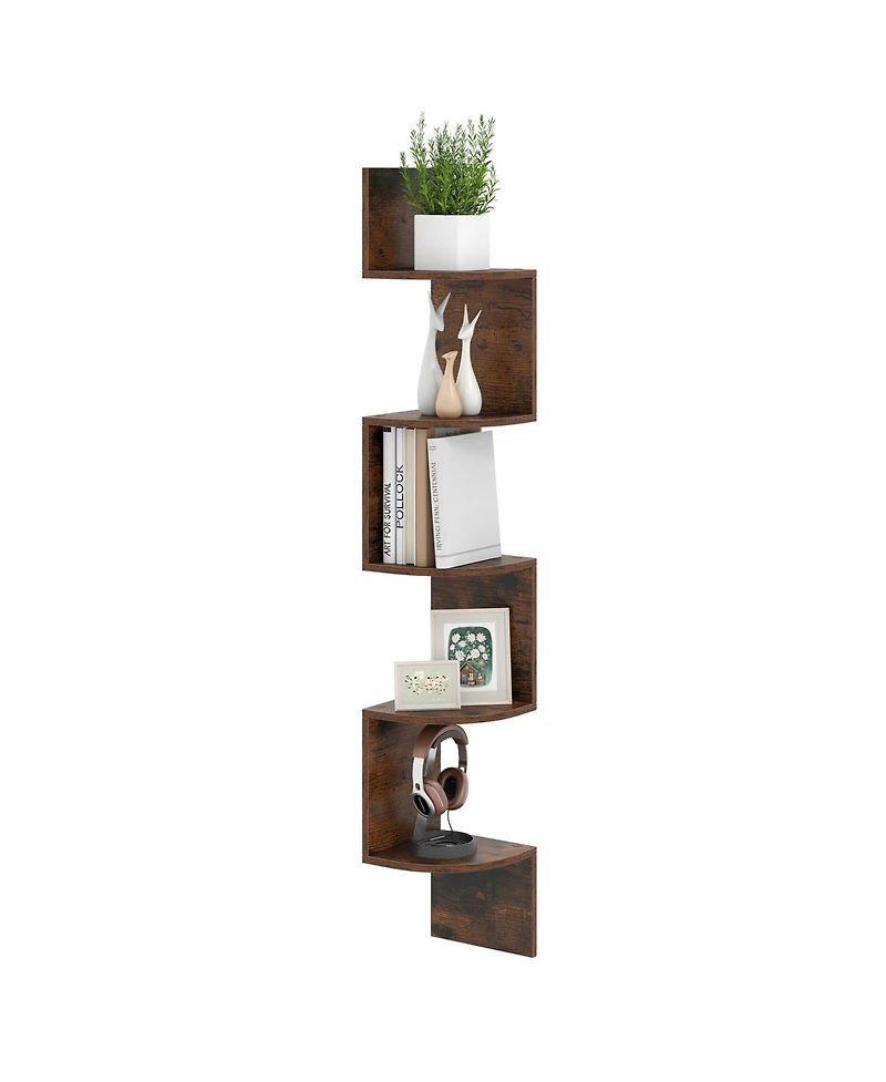Gouun 5-Tier Wall Mounted Corner Shelf with Floating Design, 8 x 8 x 50