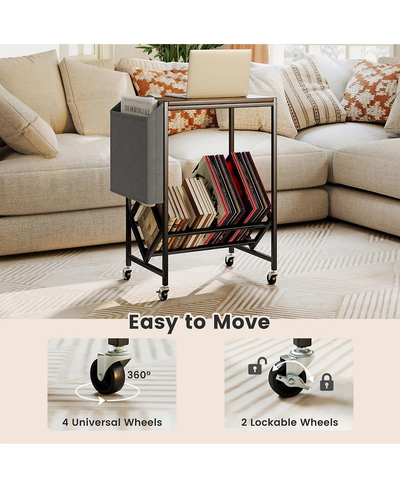 Sugift Rolling Record Player Stand with Vinyl Storage and Bag