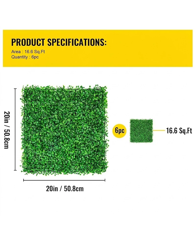 Sugift Artificial Boxwood Hedge Panels Set of 6, 20" x 20", for Outdoor/Indoor Decor