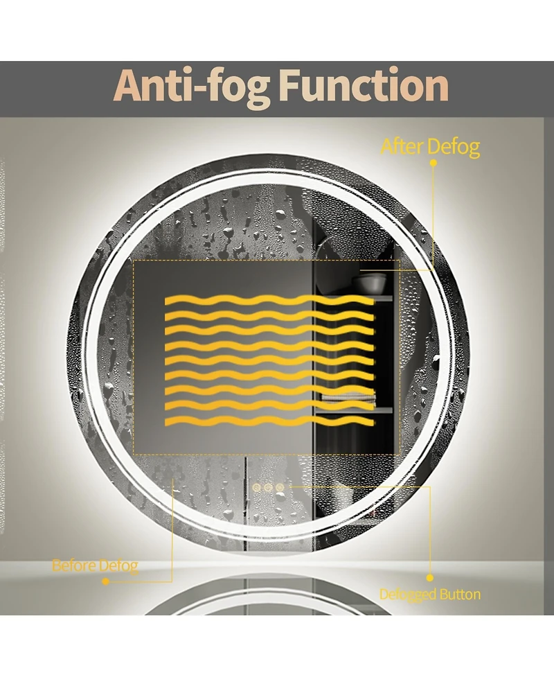 Luvodi 24" Round Dimmable Wall Mounted Led Bathroom Mirror Smart Mirror Anti Fog with Touch Switch