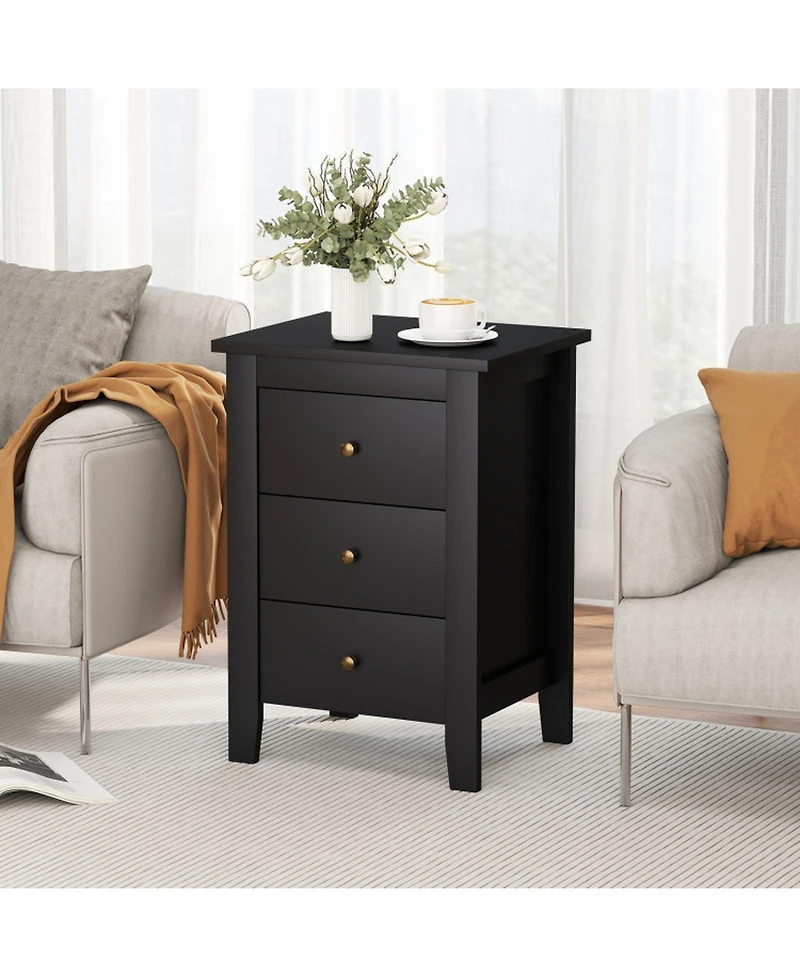 Gouun Set of 2 Three-Drawer Nightstands with Open Platform Top