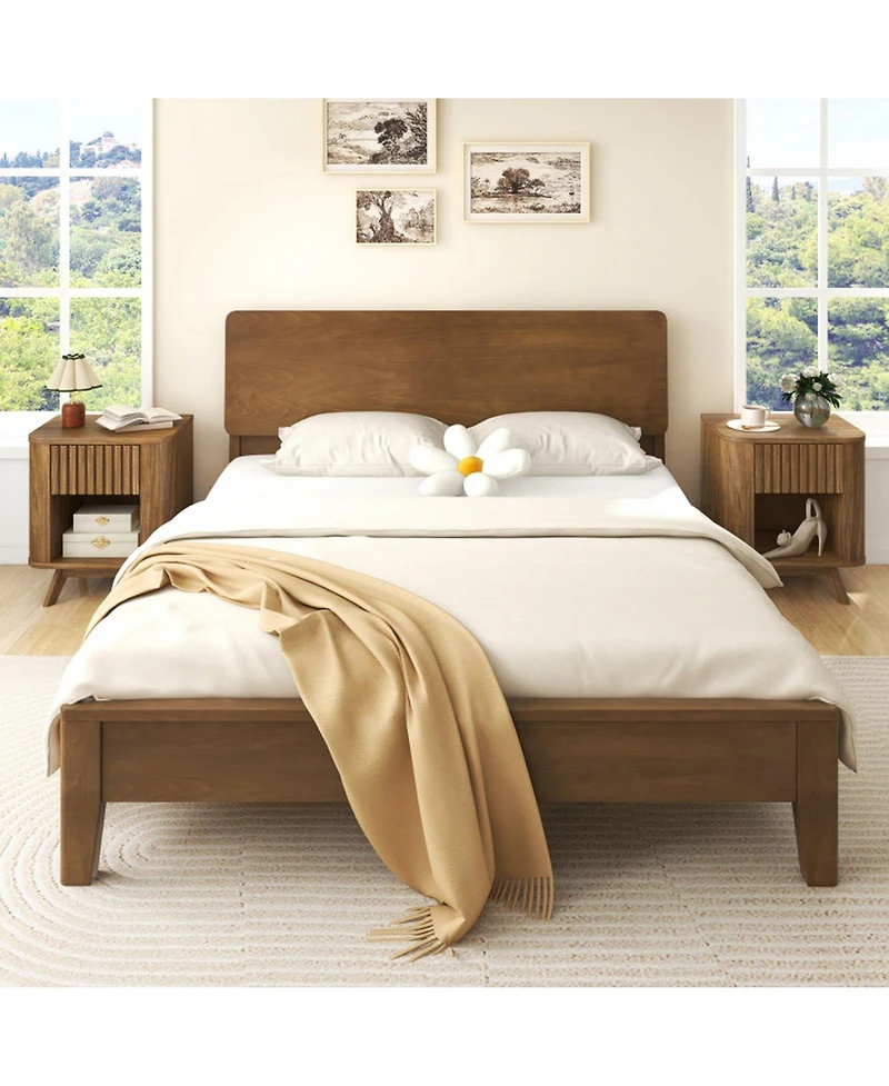 Gouun Mid-Century Wood Nightstand with Drawer and Open Shelf