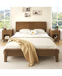 Gouun Mid-Century Wood Nightstand with Drawer and Open Shelf