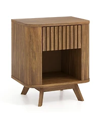 Gouun Mid-Century Wood Nightstand with Drawer and Open Shelf